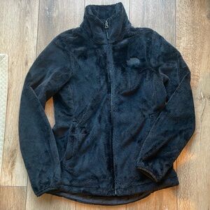 Women's black fuzzy north face jackets size small